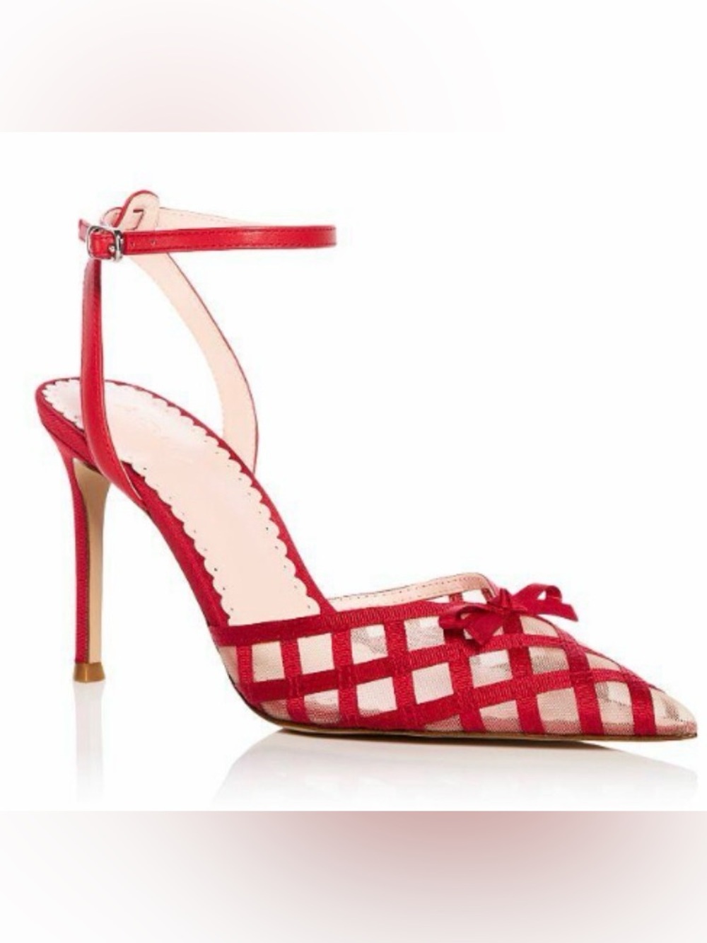 Red Ankle Strap Stiletto Pumps w/bow accent by AQUA of Bloomingdale’s - Size: 8